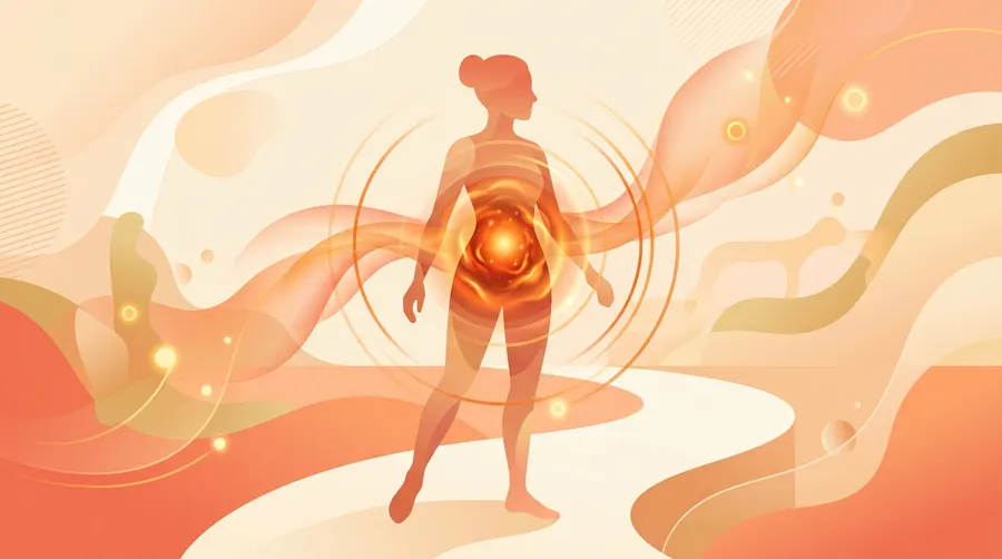 Illustration of a human silhouette with a glowing core representing an active metabolism